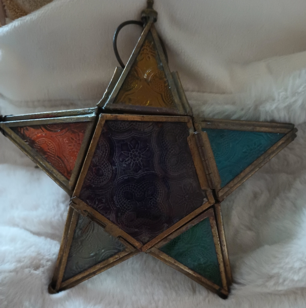 Vintage Candle Holder, Ornament, Star of David, Lamp, Stained Glass